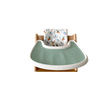 Load image into Gallery viewer, Cushion for Stokke Tripp Trapp Chair in Wild Animals with Silicone Placemat in Forest Green