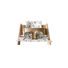 Load image into Gallery viewer, Bubs Playground's cushion for Stokke Tripp Trapp Chair with Baby Set in Wild Animals design
