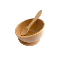 Load image into Gallery viewer, Silicone Suction Bowl & Silicone Spoon in Apricot Sand from Bubs Playground and Bubs Eats