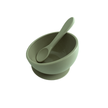 Load image into Gallery viewer, Silicone Suction Bowl & Silicone Spoon in Forest Green from Bubs Playground and Bubs Eats Edit alt text