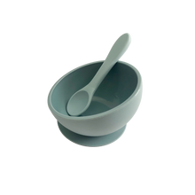 Load image into Gallery viewer, Silicone Suction Bowl & Silicone Spoon in Ocean Blue from Bubs Playground and Bubs Eats