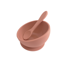 Load image into Gallery viewer, Silicone Suction Bowl & Silicone Spoon in Sunrise Pink from Bubs Playground and Bubs Eats