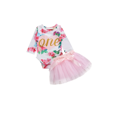 1st first birthday pink colourful floral heart princess dress outfit set for baby, toddler, kids & girls! 