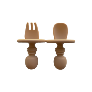 Silicone Spoon & Silicone Fork in Almond Tan from Bubs Playground and Bubs Eats