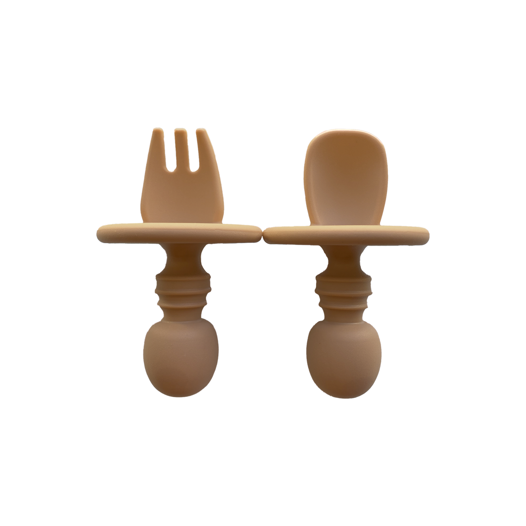 Silicone Spoon & Silicone Fork in Almond Tan from Bubs Playground and Bubs Eats