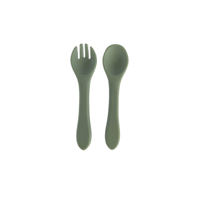 Silicone Spoon and Fork Spork in Forest Green for Bubs Playground and Bubs Eats