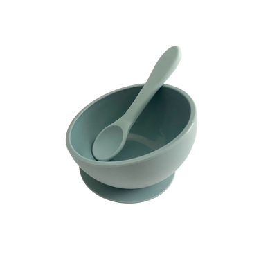 Silicone Suction Bowl & Silicone Spoon in Ocean Blue from Bubs Playground and Bubs Eats