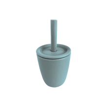 Load image into Gallery viewer, Silicone Cup With Silicone Straw and Silicone Lid in Ocean Blue for Bubs Playground &amp; Bubs Eats  Edit alt text
