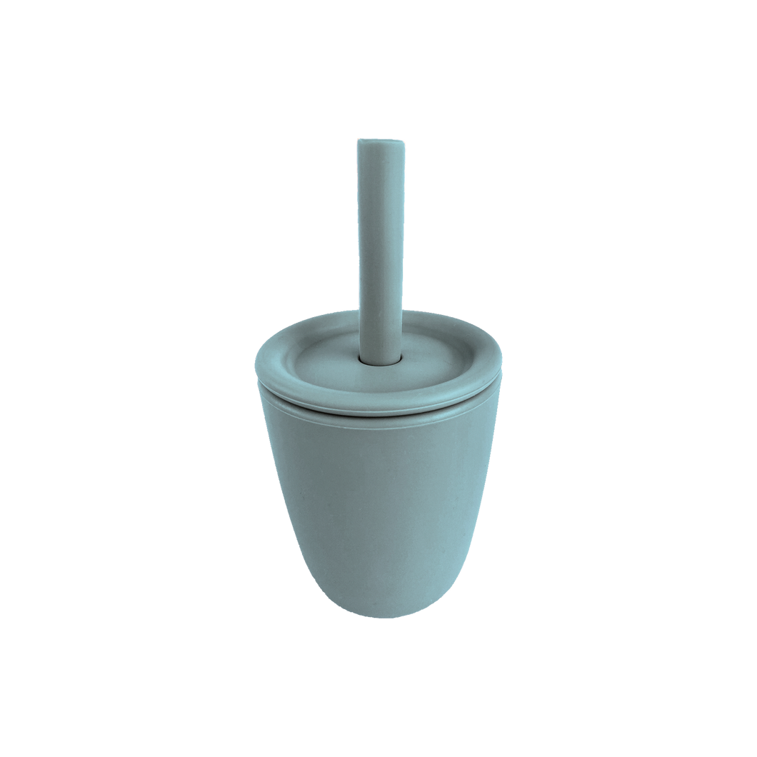Silicone Cup With Silicone Straw and Silicone Lid in Ocean Blue for Bubs Playground & Bubs Eats  Edit alt text