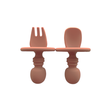 Silicone Spoon & Silicone Fork in Sunrise Pink from Bubs Playground and Bubs Eats
