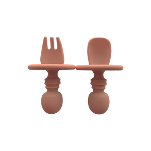 Silicone Spoon & Silicone Fork in Sunrise Pink from Bubs Playground and Bubs Eats