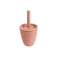 Load image into Gallery viewer, Silicone Cup With Silicone Straw and Silicone Lid in Sunrise Pink for Bubs Playground &amp; Bubs Eats
