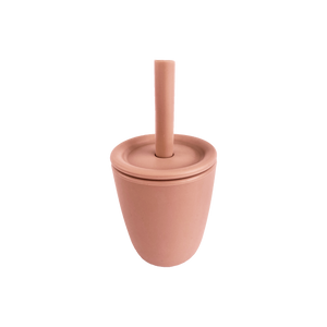 Silicone Cup With Silicone Straw and Silicone Lid in Sunrise Pink for Bubs Playground & Bubs Eats