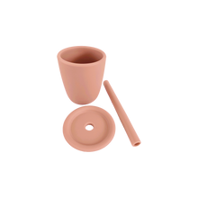 Load image into Gallery viewer, Silicone Cup With Silicone Straw and Silicone Lid in Sunrise Pink for Bubs Playground &amp; Bubs Eats
