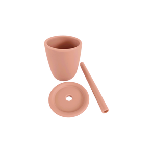 Silicone Cup With Silicone Straw and Silicone Lid in Sunrise Pink for Bubs Playground & Bubs Eats