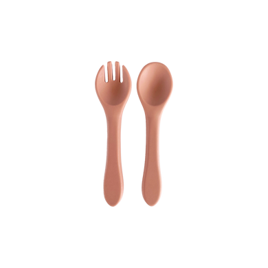 Silicone Spoon and Fork Spork in Sunrise Pink for Bubs Playground and Bubs Eats