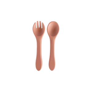 Silicone Spoon and Fork Spork in Sunrise Pink for Bubs Playground and Bubs Eats